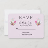 FlamingoとBunny RSVPが入ったバスケットの可愛い卵 出欠カード (正面)