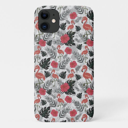 Flamingoのシームレスなパターン(フローラ背景) Case-Mate iPhoneケース (裏面)