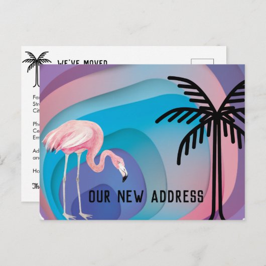 Flamingoの抽象芸術グラデーション図形の新しい住所 案内ポストカード (正面/裏面)
