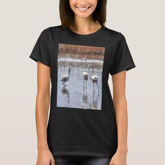 Flamingoの水色のポーズ1 Tシャツ (正面)