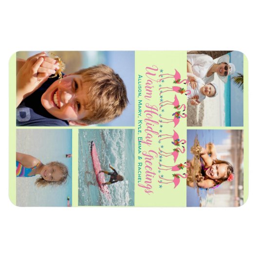 Flamingoクリスマスフォトコラージュの挨拶 マグネット (横)