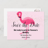 FLAMINGOピンク日付を保存 案内ポストカード (正面/裏面)