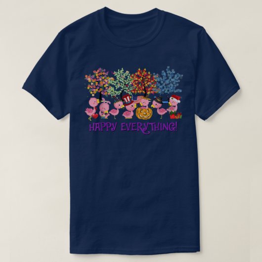 Flamingo感謝祭のクリスマスのためにすべての幸せ Tシャツ (デザイン正面)