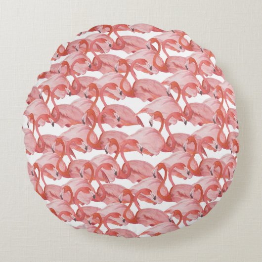 Flamingo水彩:シームレスな小さなパターン ラウンドクッション (正面)
