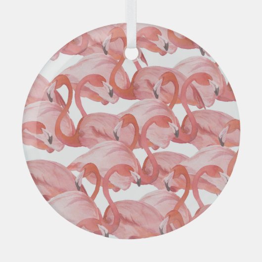 Flamingo水彩:シームレスパターン ガラスオーナメント (正面)