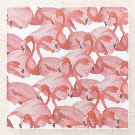 Flamingo水彩:シームレスパターン ガラスコースター (正面)