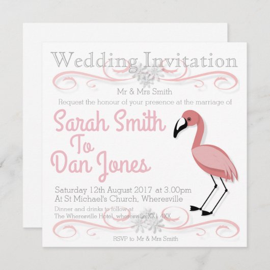 Flamingo結婚式招待状（カスタマイズ可能） 招待状 (正面/裏面)