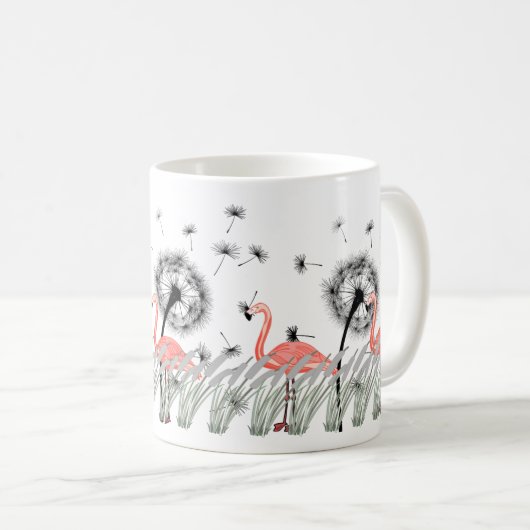 Flamingo鮮やかとDandelion & Reed Grass コーヒーマグカップ (正面右)