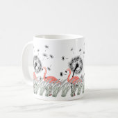 Flamingo鮮やかとDandelion & Reed Grass コーヒーマグカップ (正面左)