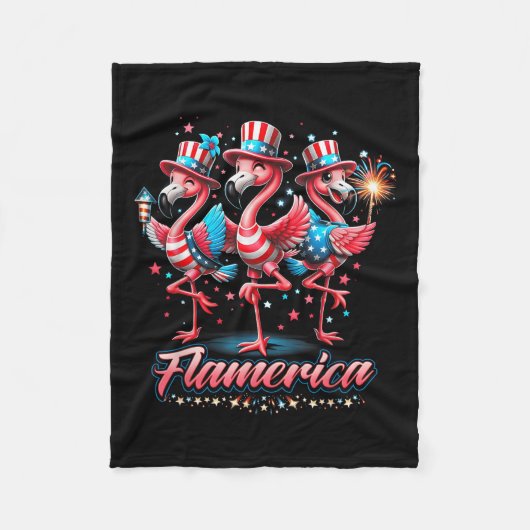 Flamingo 7月4日アメリカ愛国主義独立Fl フリースブランケット (正面)