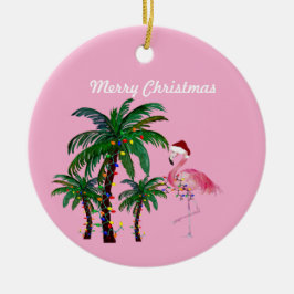 Flamingo and palm tree Christmas Ornament セラミックオーナメント