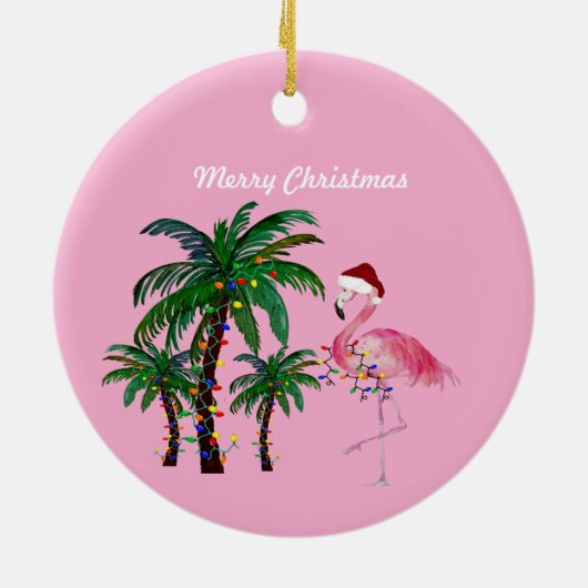 Flamingo and palm tree Christmas Ornament セラミックオーナメント (裏面)