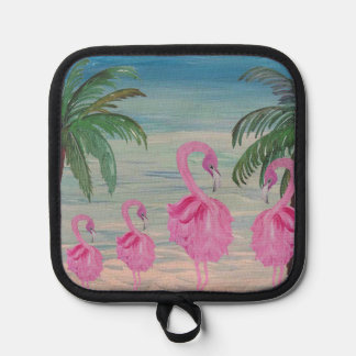 Flamingo and palm tree kitchen pot holder 鍋敷き