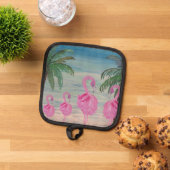 Flamingo and palm tree kitchen pot holder 鍋敷き (トップダウン)