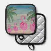Flamingo and palm tree kitchen pot holder 鍋敷き (正面/裏面)