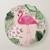 Flamingo and palm trees seamless pattern illustrat ラウンドクッション (裏面)