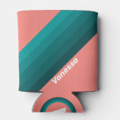 Flamingo Aqua Stripes with Name 缶クーラー (裏面)