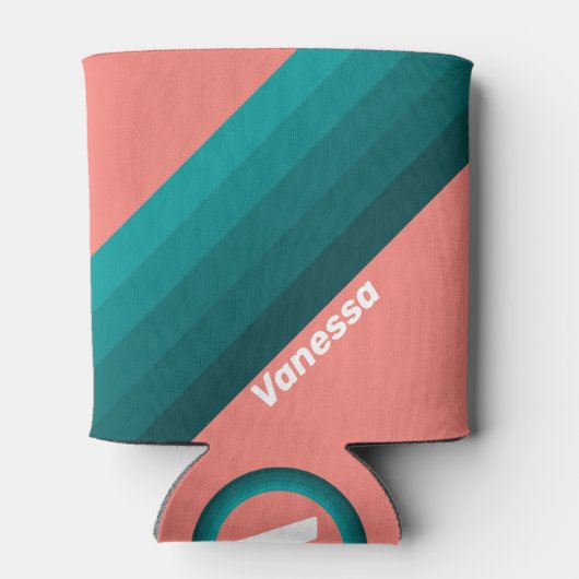 Flamingo Aqua Stripes with Name 缶クーラー (裏面)