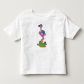 Flamingo as Hiker with Backpack トドラーTシャツ (正面)