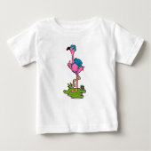 Flamingo as Hiker with Backpack ベビーTシャツ (正面)