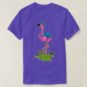 Flamingo as Hiker with Backpack Tシャツ (デザイン正面)