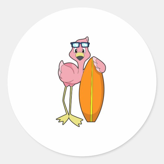 Flamingo as Surfboard.PNG ラウンドシール (正面)