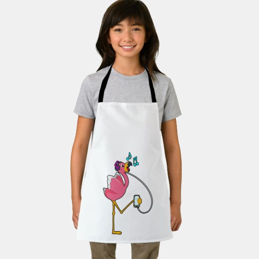 Flamingo at Music with Headphone エプロン (インサイチュ)