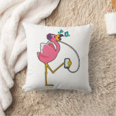 Flamingo at Music with Headphone クッション (ブランケット)