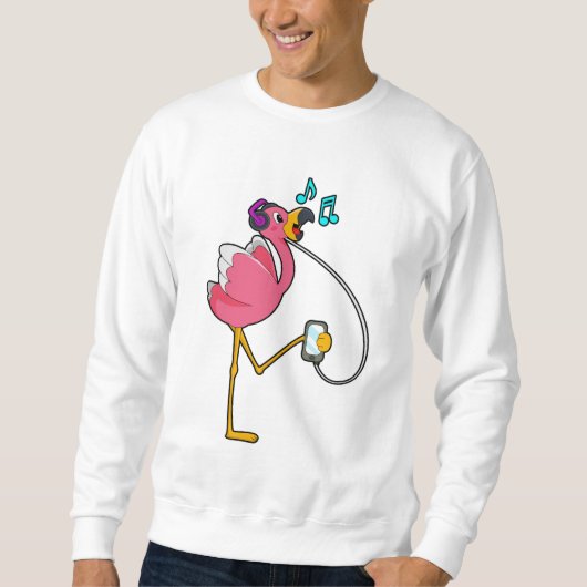 Flamingo at Music with Headphone スウェットシャツ (正面)