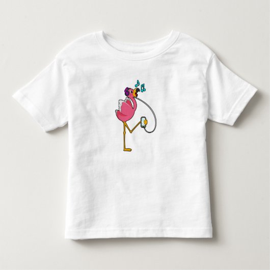 Flamingo at Music with Headphone トドラーTシャツ (正面)