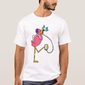 Flamingo at Music with Headphone Tシャツ (正面)