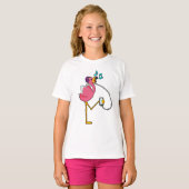 Flamingo at Music with Headphone Tシャツ (正面フル)