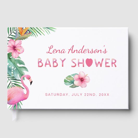 Flamingo Baby Shower Guest Book for Girl ゲストブック (正面)