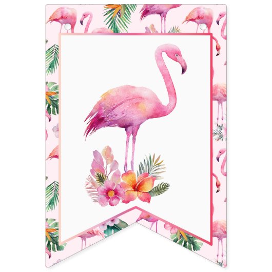 Flamingo Baby Shower Pink Tropical Welcome バンティングフラッグ (第1の旗)