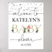 Flamingo Baby Shower Welcome Sign ポスター (正面)