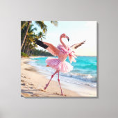Flamingo Ballerina In a Pink Tutu On the Beach キャンバスプリント (正面)