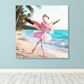 Flamingo Ballerina In a Pink Tutu On the Beach キャンバスプリント (インサイチュ (ウッドフロア))