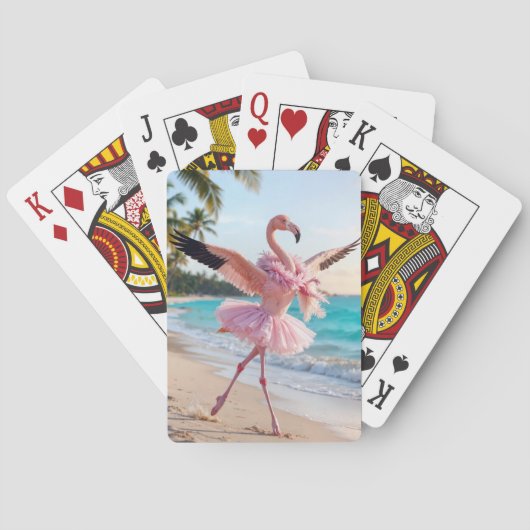 Flamingo Ballerina In a Pink Tutu On the Beach トランプ (裏面)