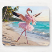 Flamingo Ballerina In a Pink Tutu On the Beach マウスパッド (正面)