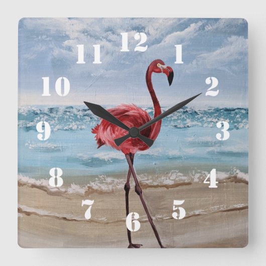 Flamingo Beach スクエア壁時計 (正面)