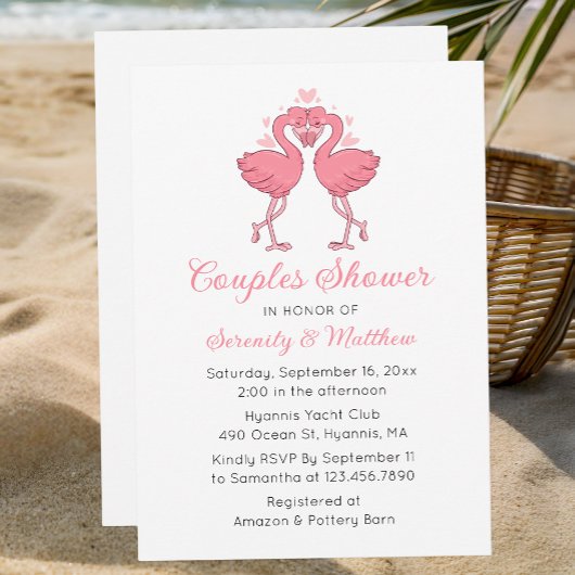 Flamingo Beach Invite for Couples Bridal Shower 招待状