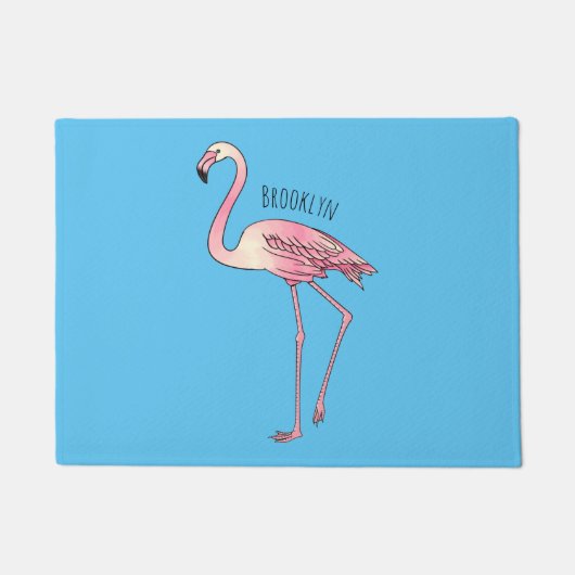Flamingo bird cartoon illustration  ドアマット (正面)