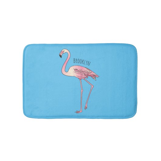 Flamingo bird cartoon illustration バスマット (正面)