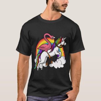 Flamingo Bird Riding Unicorn Tシャツ
