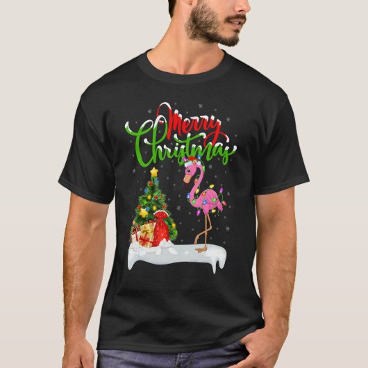 Flamingo Bird   Xmas Decoration Santa Flamingo Chr Tシャツ (正面)