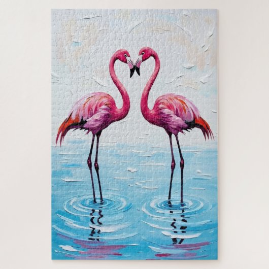 Flamingo Birds Heart Silhouette Painting ジグソーパズル (縦)
