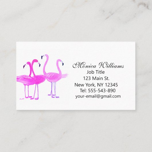 Flamingo Birds Watercolor Pink Tropical 名刺 (裏面)