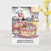 Flamingo Birthday Cake Big Batch of Fun カード (黄色い花)