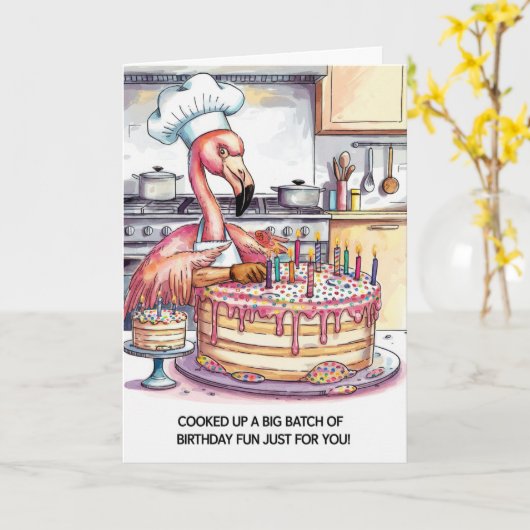 Flamingo Birthday Cake Big Batch of Fun カード (黄色い花)