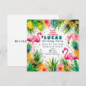 Flamingo Birthday Invitation – Personalized Kids 招待状 (正面/裏面)